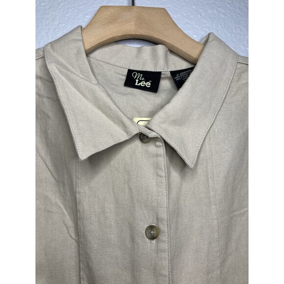 Vintage Ms Lee Linen Blend Tan Sleeveless Button Up Women's XL Minimalist Beachy - Picture 3 of 6